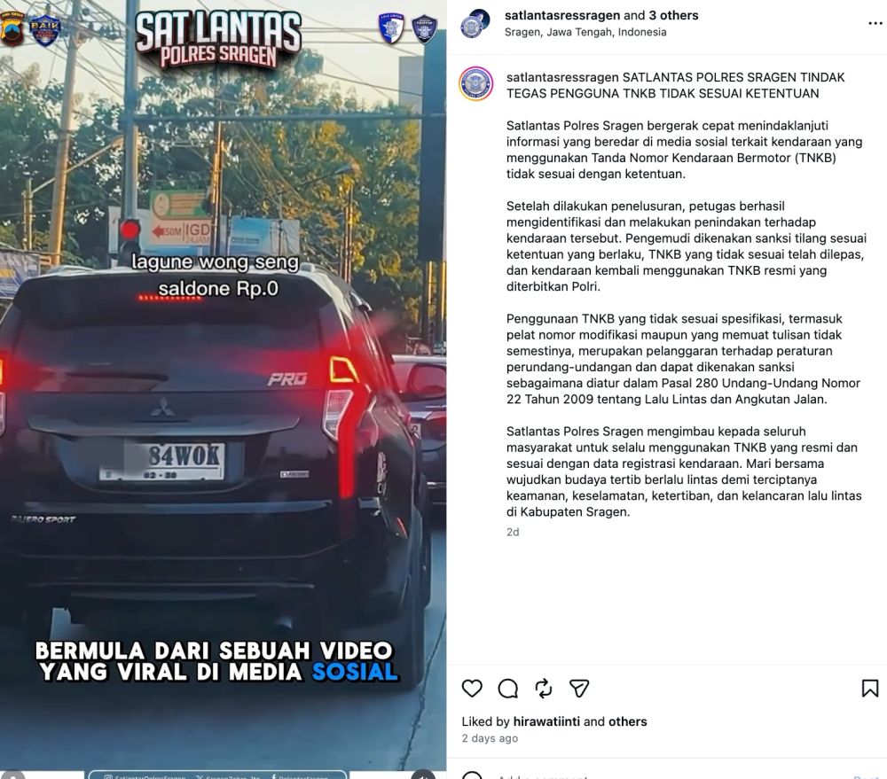 Pelafalan pelat nomor mobil jadi sorotan, sesuai BPKB dan STNK tapi tetap ditilang  Satlantas Sragen