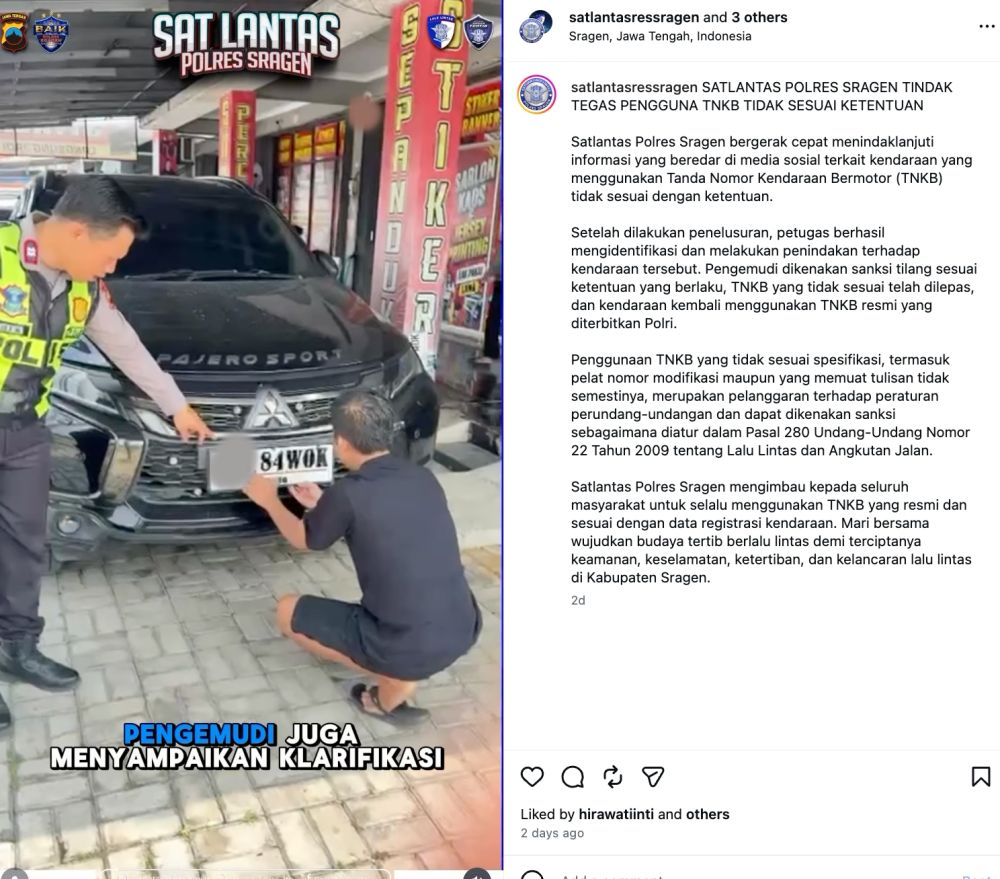 Pelafalan pelat nomor mobil jadi sorotan, sesuai BPKB dan STNK tapi tetap ditilang  Satlantas Sragen