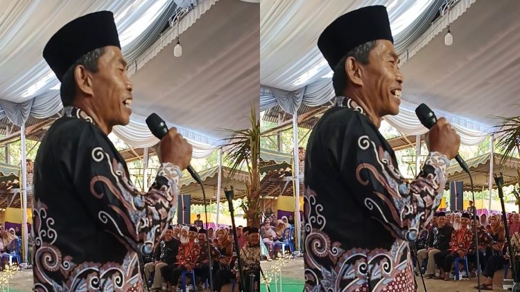 Aksi Kades Bedingin Ponorogo percaya diri pidato bahasa Inggris sambut tamu asing saat acara nikahan