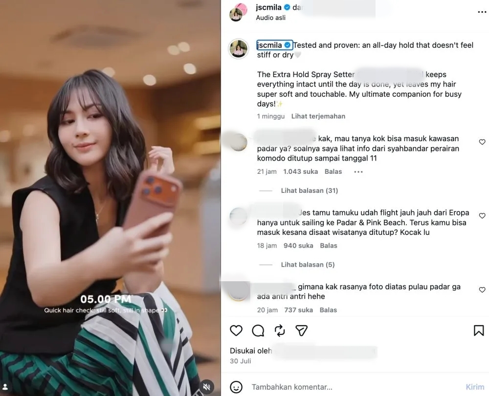 Jessica Mila unggah momen di Pulau Padar, kolom komentar medsos digeruduk pertanyaan kenapa bisa masuk