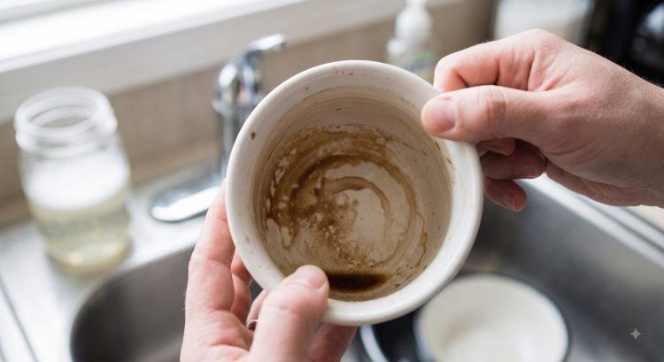 Cangkir kopi putih berubah kecokelatan dan sulit dibersihkan, kenapa noda cepat menempel?