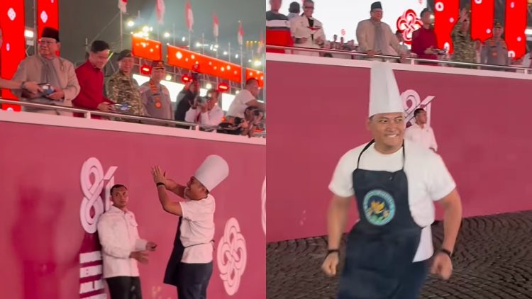 Detik-detik Sudaryono serahkan ompreng MBG ke Prabowo dan Gibran saat karnaval HUT Ke-81 RI