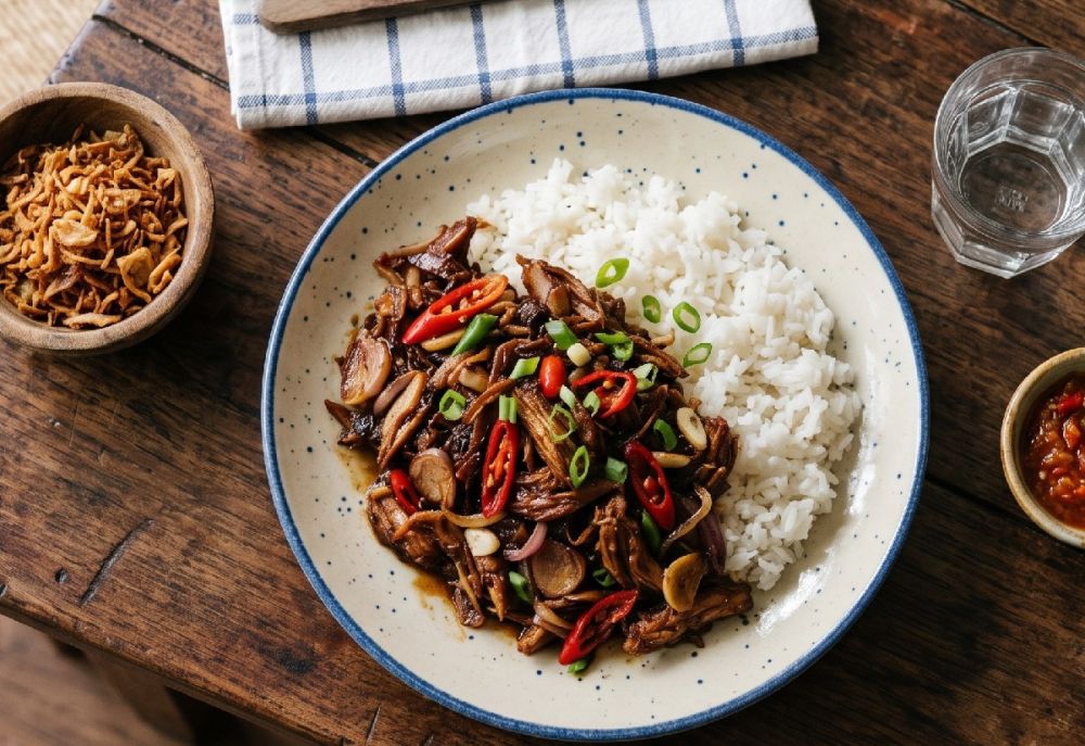 Mengolah ayam goreng sisa semalam untuk sarapan? ini resep ayam kecap suwir yang nikmat dan bergizi