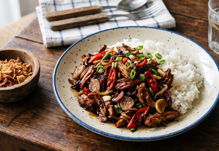 Mengolah ayam goreng sisa semalam untuk sarapan? ini resep ayam kecap suwir yang nikmat dan bergizi