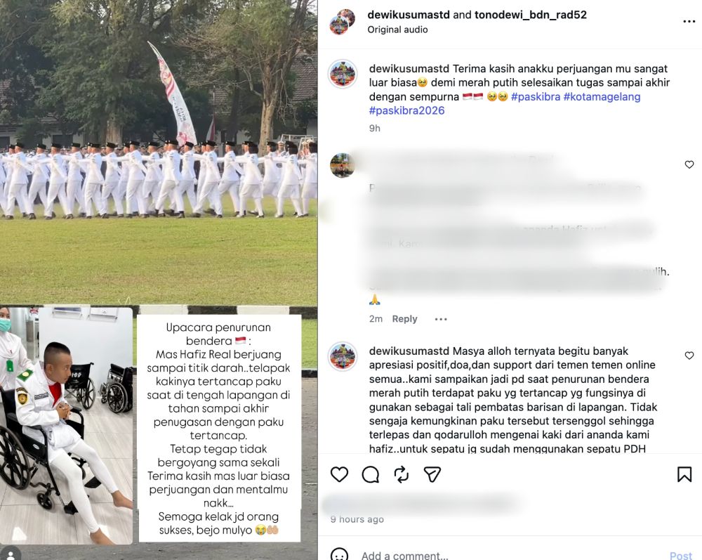 Kena paku di kaki saat upacara penurunan bendera, anggota Paskibra tetap tegap hingga tugas selesai