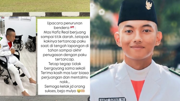Kena paku di kaki saat upacara penurunan bendera, anggota Paskibra tetap tegap hingga tugas selesai