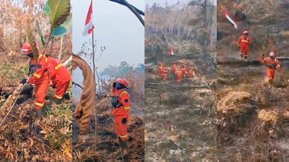 10 Potret perjuangan petugas padamkan karhutla Kalimantan & Sumatera, hadapi asap hingga terbatas air