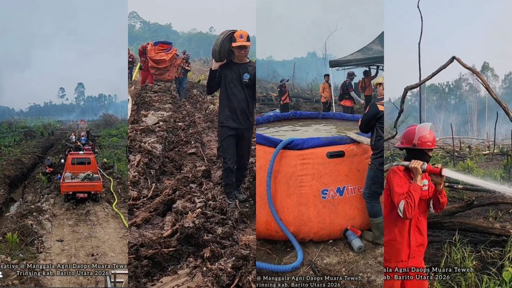 10 Potret perjuangan petugas padamkan karhutla Kalimantan & Sumatera, hadapi asap hingga terbatas air