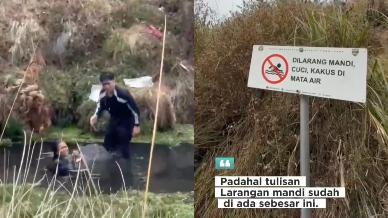 Dua pendaki mandi pakai sabun di Mata Air Qolbu Argopuro, ngeyel diingatkan padahal ada papan larangan