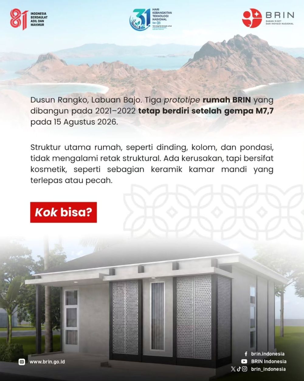 Saat gempa M7,7 mengguncang NTT, 3 rumah modular BRIN justru tetap berdiri kokoh