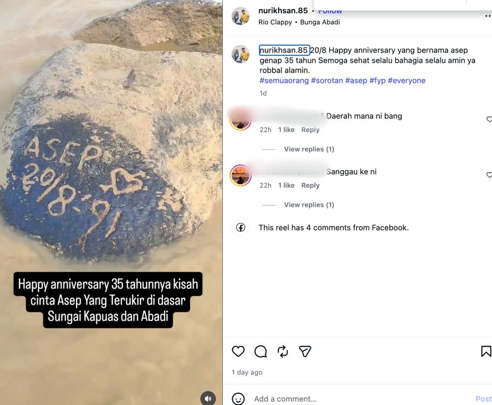 Diukir 1991, batu bertulis “Asep” muncul lagi saat air Sungai Kapuas surut, saksi cinta 35 tahun