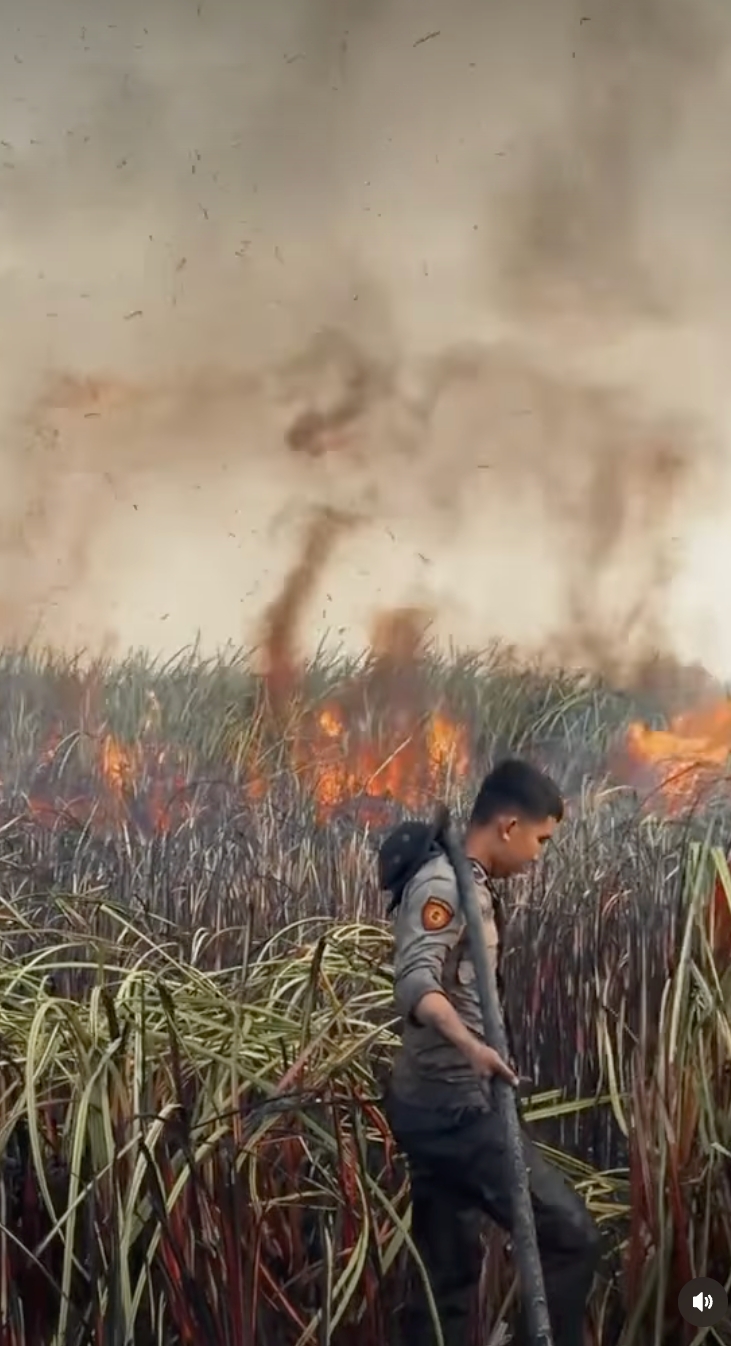 Aksi anggota Sabhara padamkan karhutla Sumatera Selatan, rela terobos parit ambil air
