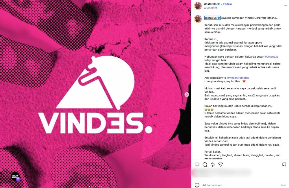 Desta keluar dari Vindes Corp setelah 5 tahun bersama, minta publik tak ada asumsi soal keputusannya