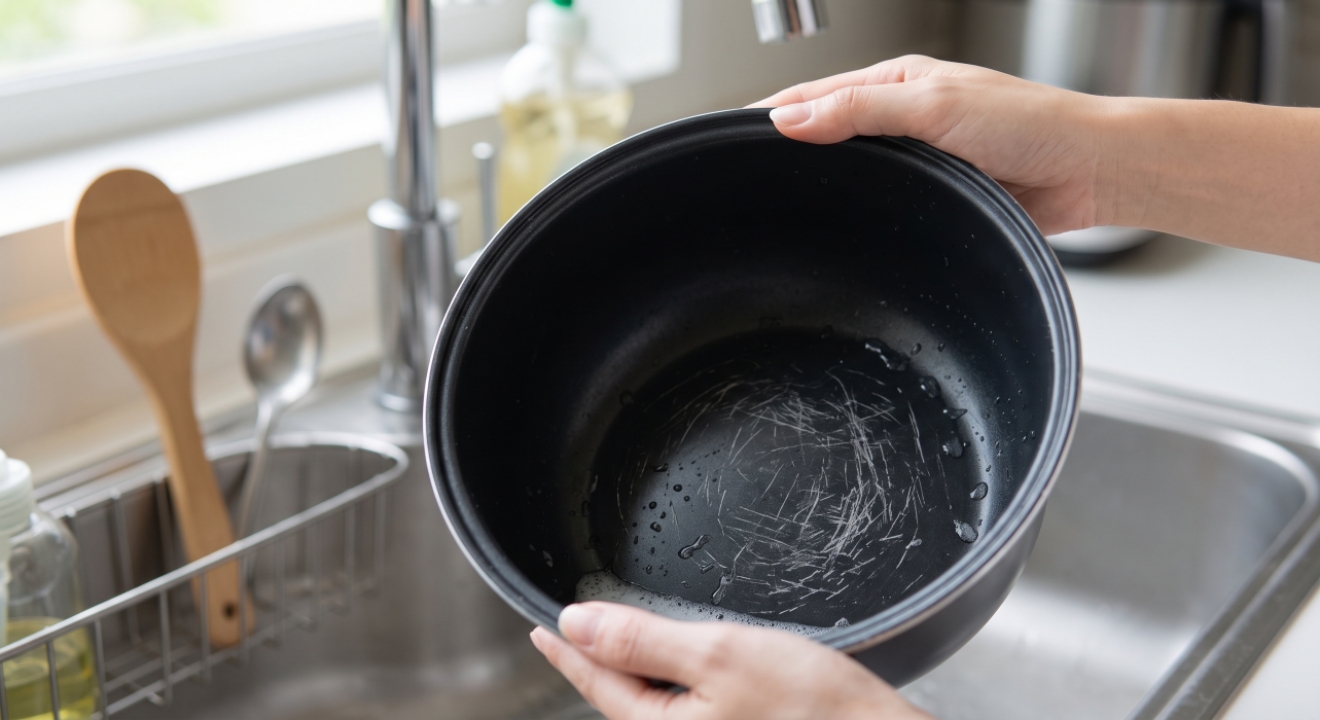 Kenapa inner pot rice cooker mudah tergores meski cuma dicuci pakai spons?
