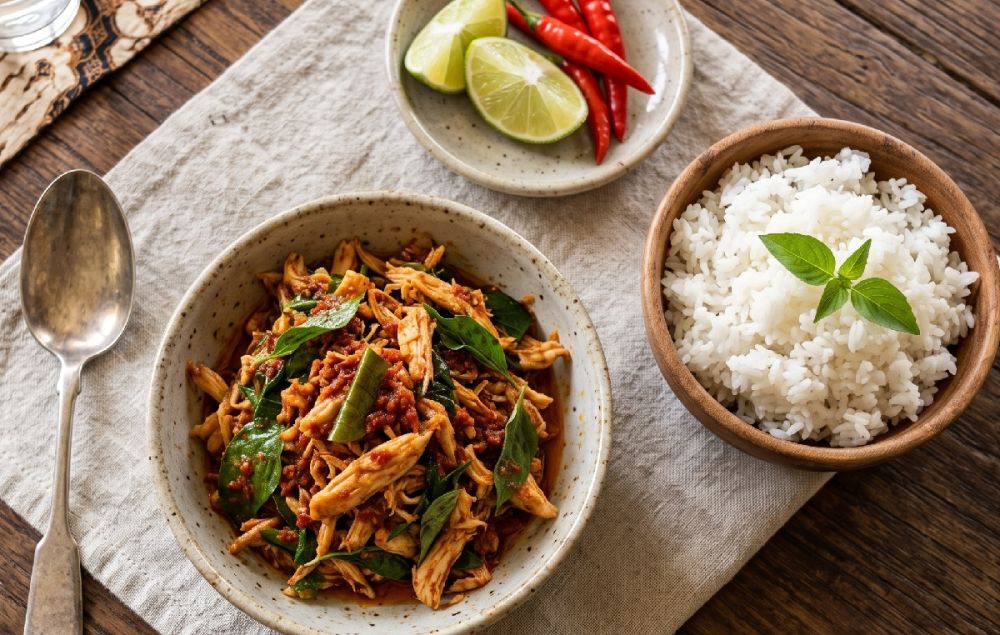 Punya ayam goreng sisa semalam? Yuk diolah jadi masakan lezat pakai resep ayam suwir kemangi ini