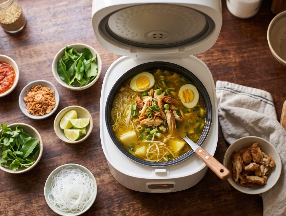 Ada sisa ayam goreng dari semalam? Yuk cobain resep soto ayam ekspres lezat cuma pakai rice cooker