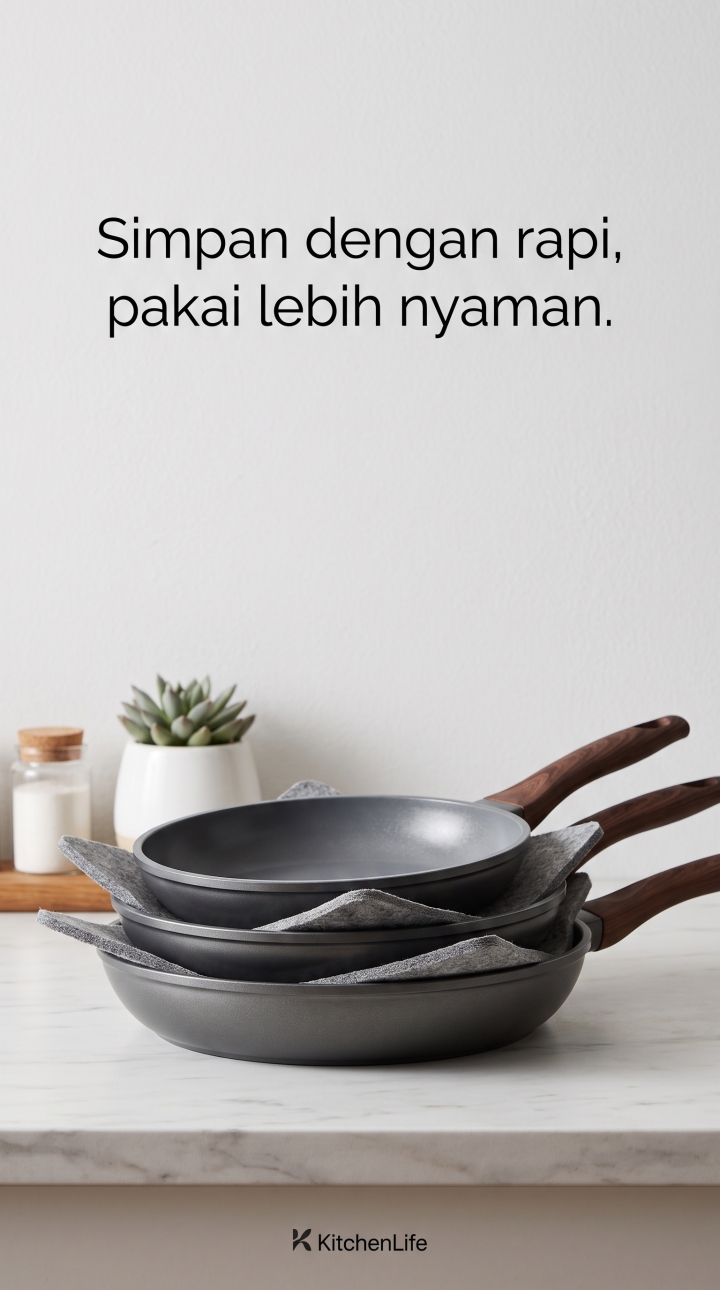 Kebiasaan menumpuk wajan teflon bisa bikin lapisan tergores, ini cara simpan yang benar