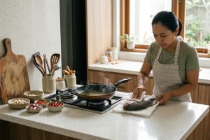 Solusi mengatasi minyak goreng meletup-letup saat goreng ikan basah tanpa perlu tutup wajan