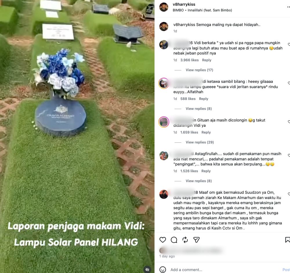 Dipasang keluarga untuk peziarah saat malam hari, lampu solar panel di makam Vidi Aldiano malah hilang