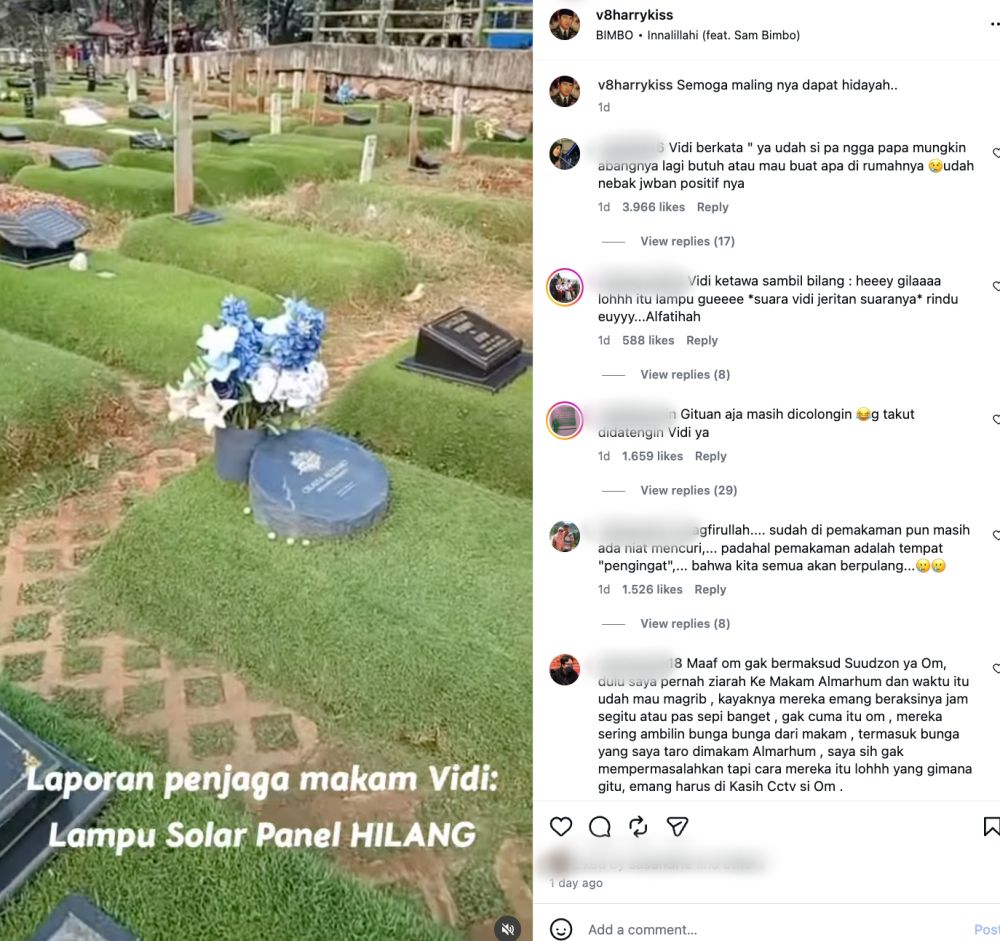 Dipasang keluarga untuk peziarah saat malam hari, lampu solar panel di makam Vidi Aldiano malah hilang