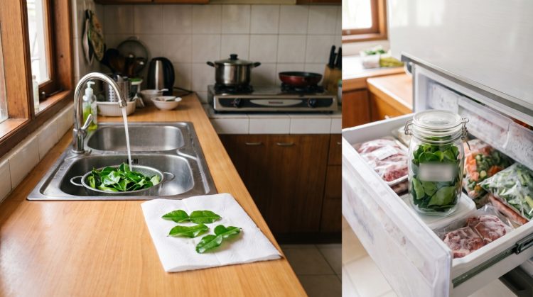 Cara menyimpan daun jeruk di freezer agar tetap hijau, jangan langsung masukkan saat basah