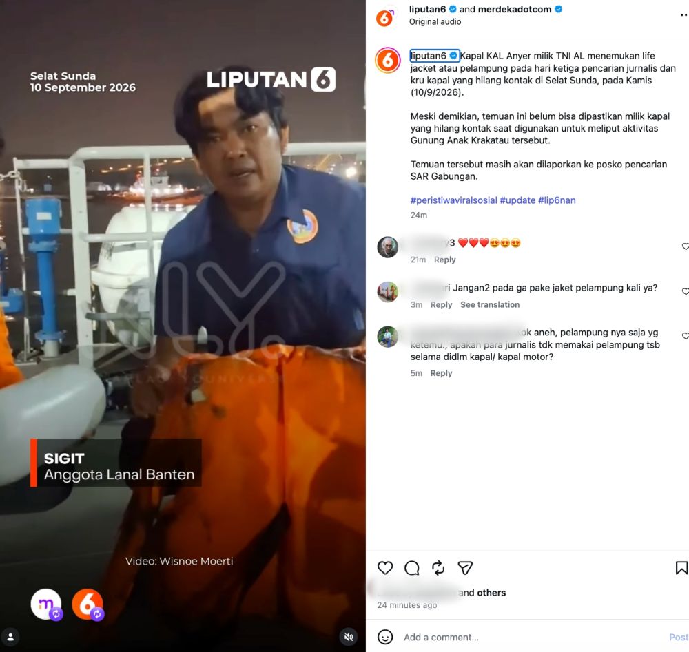 Pelampung dan buoy ditemukan kapal TNI AL saat cari 5 jurnalis dan 3 kru di Selat Sunda