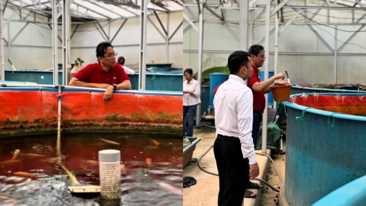 Purbaya “mancing” ikan bukan isapan jempol, ini 5 potret santainya beri makan ternak nila dan mujair