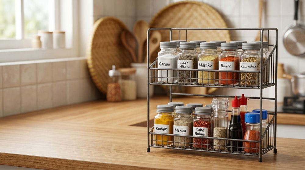 Bumbu masak selalu berantakan? 5 Rak ramuan ringkas untuk meja dapur tanpa lemari tambahan