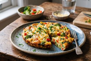 Cuma punya sisa bahan makanan di kulkas, ini resep Frittata sayur & keju cuma pakai 1 wajan saja