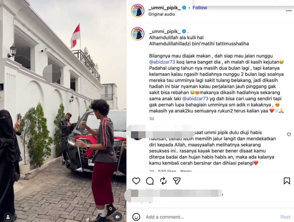 Ummi Pipik terharu dapat kado mobil dari Abidzar, alasan pemberiannya menyentuh