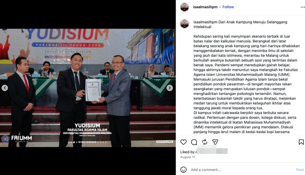 Isa Almasih wisuda dari UMM, kenang perjalanan anak kampung penggembala ternak kini raih IPK 3,97