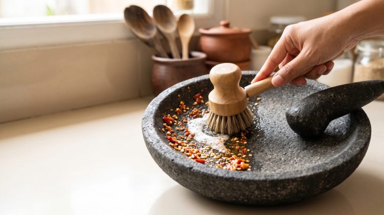 Setelah mengulek sambal, cobek bau bawang terus? begini cara membersihkan sisa yang menempel