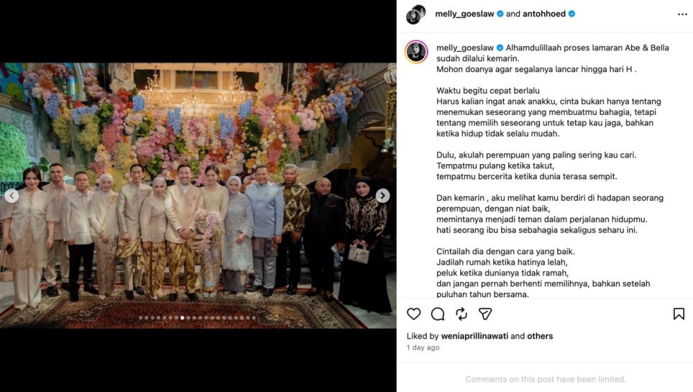 Melly Goeslaw tulis pesan menyentuh usai Abe Hoed lamaran: Ibu tidak akan kehilanganmu