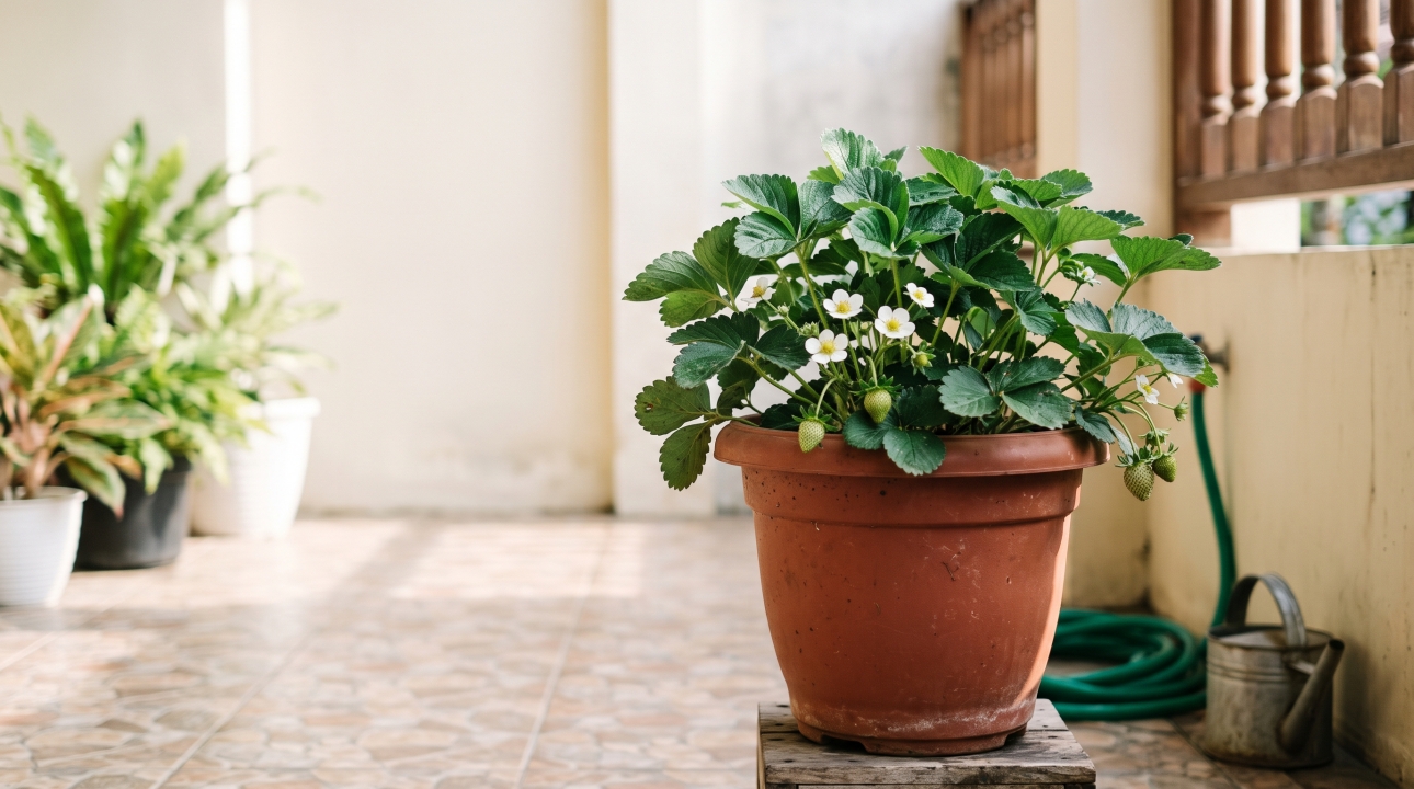 Stroberi di pot cuma rimbun dan banyak daun? Ini 7 cara agar mulai berbuah