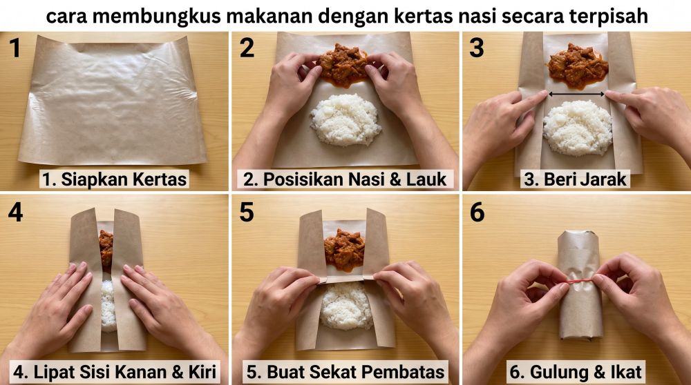 Hack bungkus makanan pakai kertas minyak yang nasi dan lauk terpisah, makanan jadi awet seharian