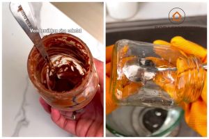 Tak perlu disikat, trik cuci toples bekas selai cokelat ini auto bersih tuntas tanpa bikin spons kotor