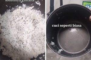 Nggak perlu dipanasi, begini trik cepat hilangkan kerak nasi di panci rice cooker dalam waktu 1 menit