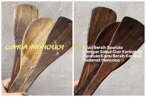 Bukan pakai sabun, ini cara bersihkan spatula kayu agar bebas dari noda lemak andalkan 2 bahan dapur