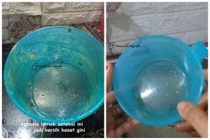 Bukan langsung disikat, ini trik bersihkan mangkuk plastik berlemak agar lebih kesat dan tak bau apek