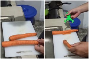 Cuma butuh 30 detik, ini trik cepat mengupas wortel menggunakan peeler agar hasilnya mulus