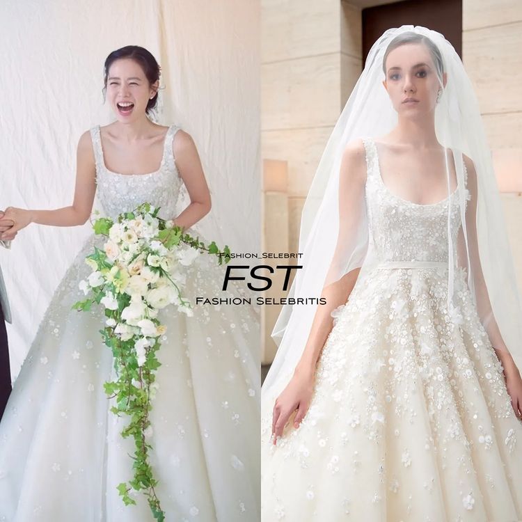 detail gaun pengantin Son Ye-jin © berbagai sumber