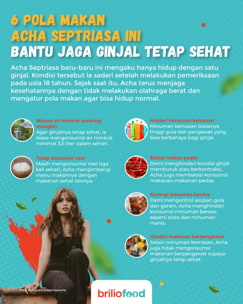7 Pola makan Acha Septriasa ini bisa bantu jaga ginjal tetap sehat