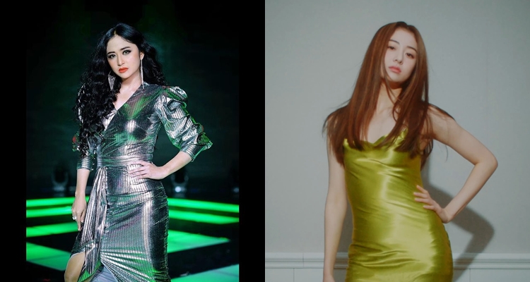 Dewi Perssik mirip Huh Yunjin Le Sserafim © berbagai sumber