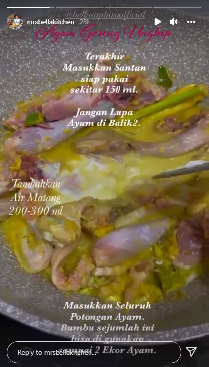 9 Langkah Bella Saphira bikin ayam goreng ungkep, gurih pakai santan