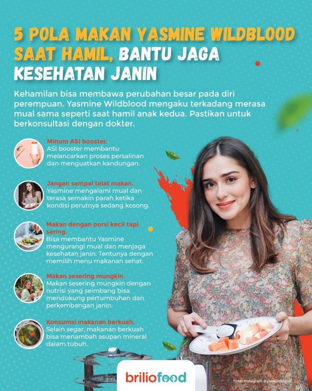7 Pola makan Yasmine Wildblood saat hamil, bantu jaga kesehatan janin