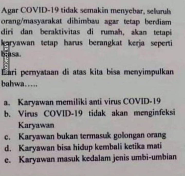 Soal pilihan ganda ini punya jawaban nyeleneh © berbagai sumber Soal pilihan ganda ini punya jawaban nyeleneh © berbagai sumber