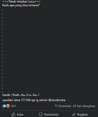 Tebak-tebakan lucu di status Facebook © berbagai sumber Tebak-tebakan lucu di status Facebook © berbagai sumber