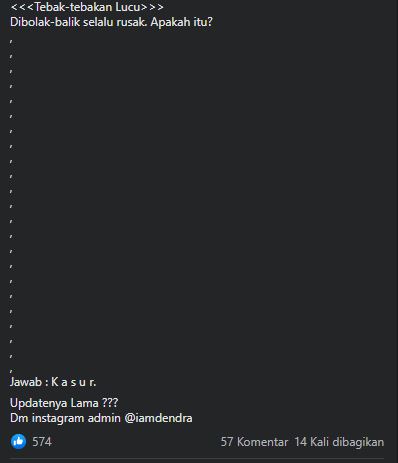 Tebak-tebakan lucu di status Facebook © berbagai sumber Tebak-tebakan lucu di status Facebook © berbagai sumber