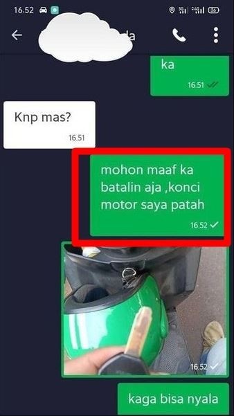Chat lucu driver ojol batal jemput penumpang © berbagai sumber