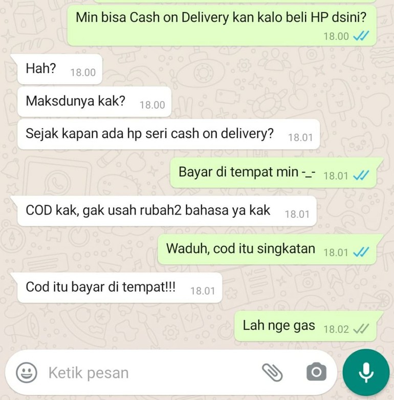 Chat lucu penjual dan pembeli pakai bahasa inggris © berbagai sumber Chat lucu penjual dan pembeli pakai bahasa inggris © berbagai sumber